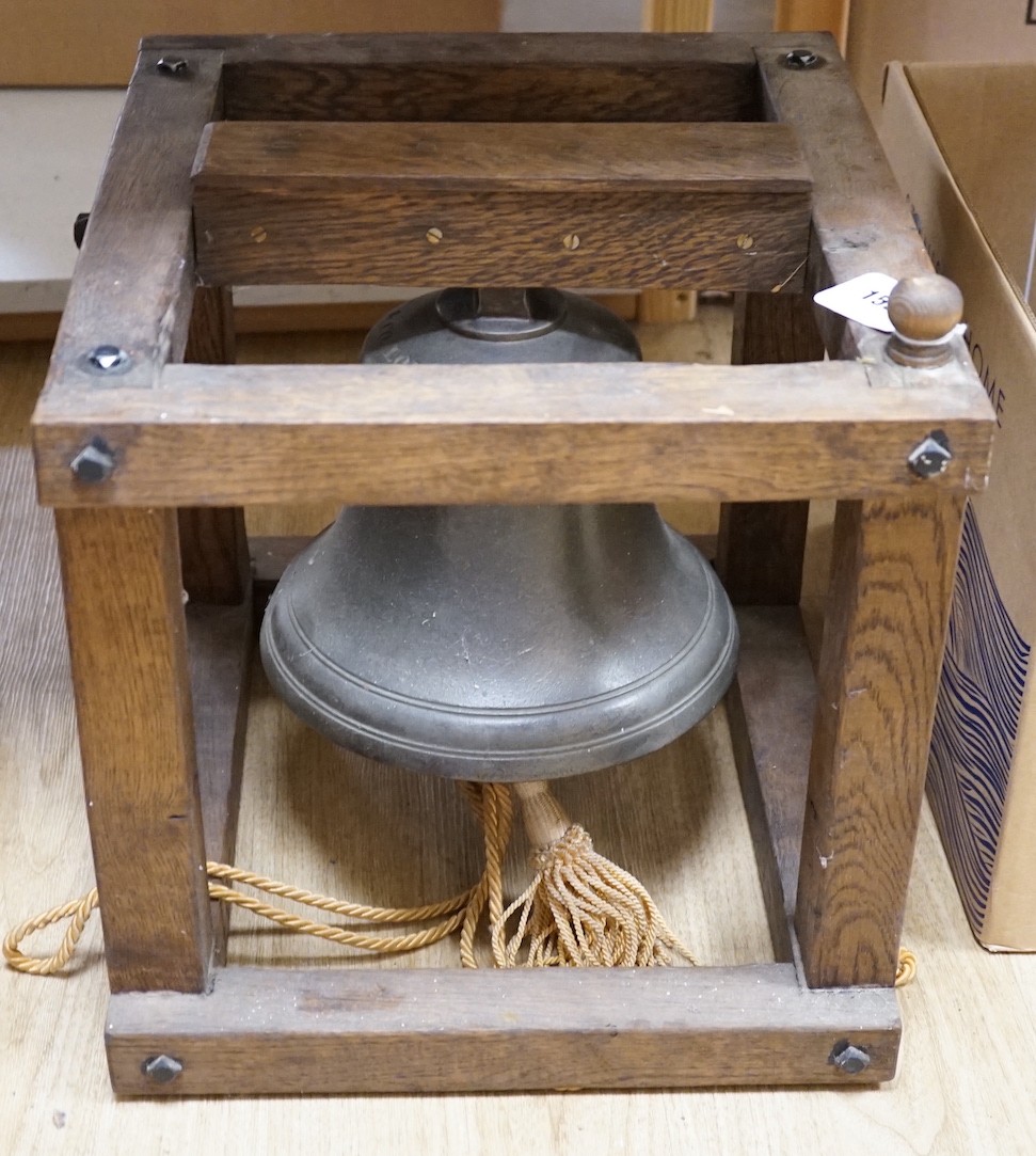 A large oak-framed 9.5in bronze bell, Mears & Co, London